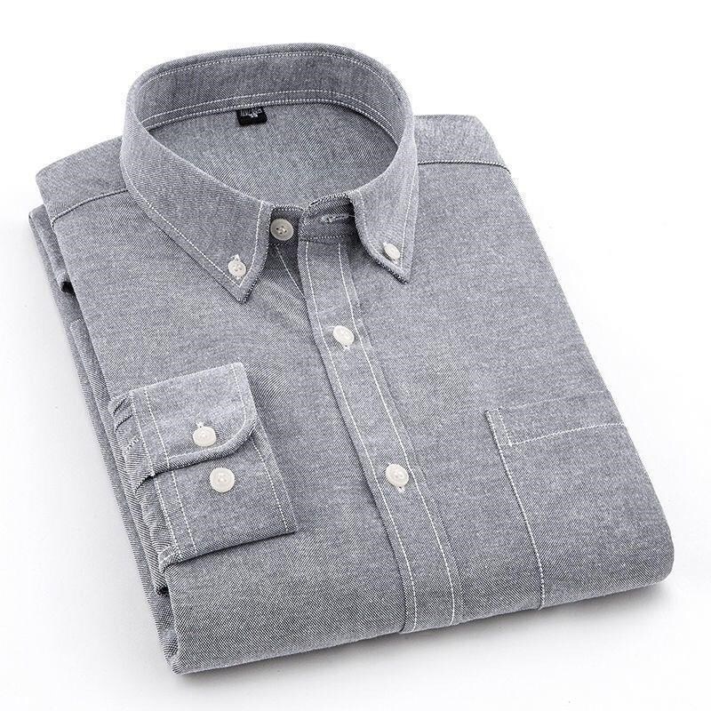 Long-Sleeved Pure Cotton Oxford Shirt for Men, Summer Slim Fit, Stain-Resistant, Wear-Resistant, Pocketed Men's Workwear, Spring and Autumn Casual Shirt