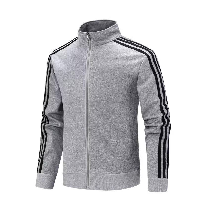 Men's Three-Stripe Sports Sweatshirt for Work, Spring and Autumn, Stand-Up Collar, Loose Cardigan, Zipper, Trendy Casual Oversized Jacket