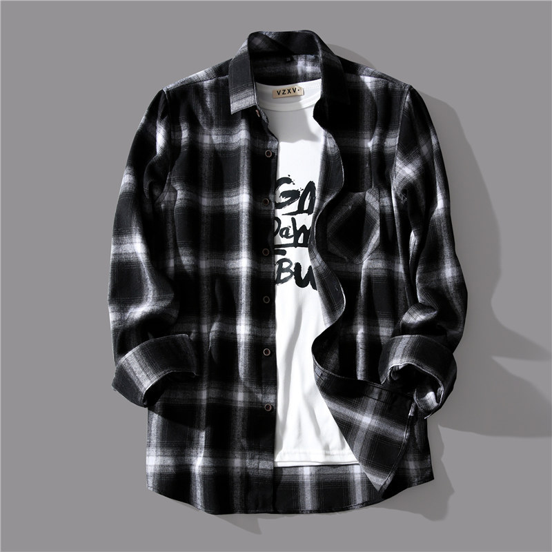 Clearance Sale: Men's Black and White Checkered Shirt, Spring and Autumn Style, Loose Fit, Trendy Brand, Casual Long-Sleeve Top, Jacket for Men, Summer