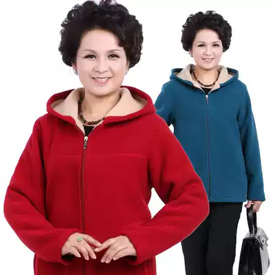 Middle-aged and elderly plus velvet thickening zhua rong yi plus fleece sweater mother dress fleece jacket mid-aged female warm