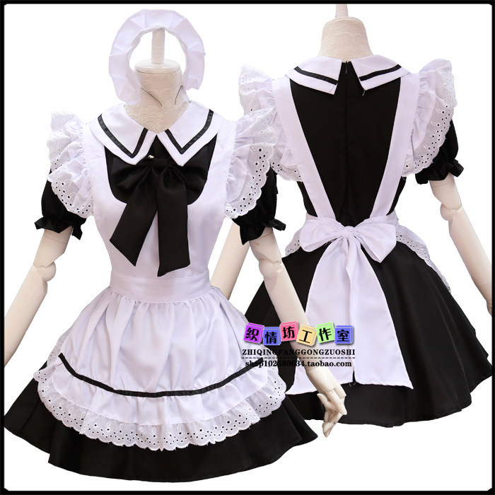 2019 new Japan Cartoon Cos Clothing Lolita Cute Bow Tie Maid Dress Dining Room Attendant Work Clothes