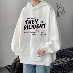 Heavyweight pure cotton spring and autumn hooded sweatshirt for men in winter plus velvet and thickened fashion brand American casual loose student jacket