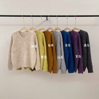 Wang fugui customized korean style heart-neck small v raglan sleeve sweater 10.29