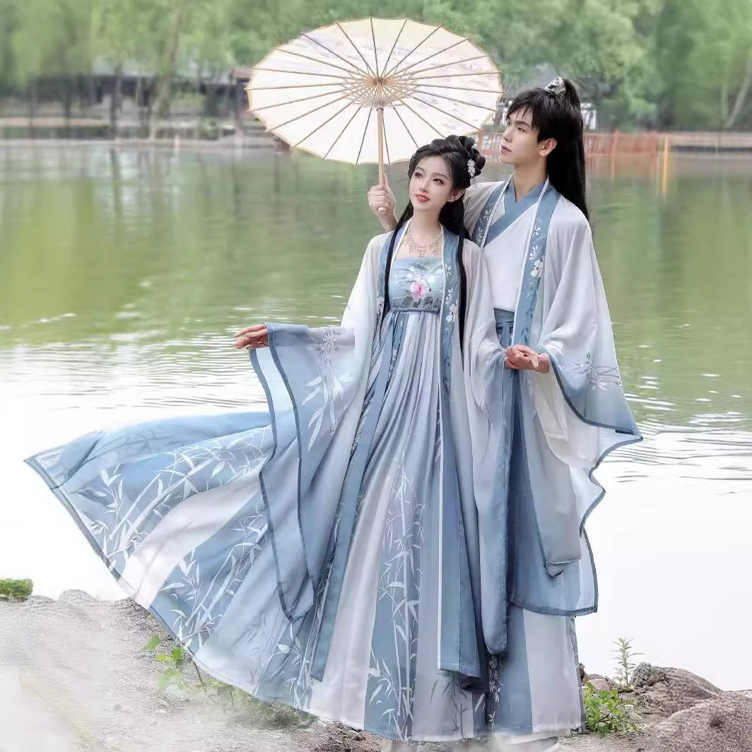 宋朝汉服女战国袍男成人情侣古筝2024新款古装剧同款成人古装走秀