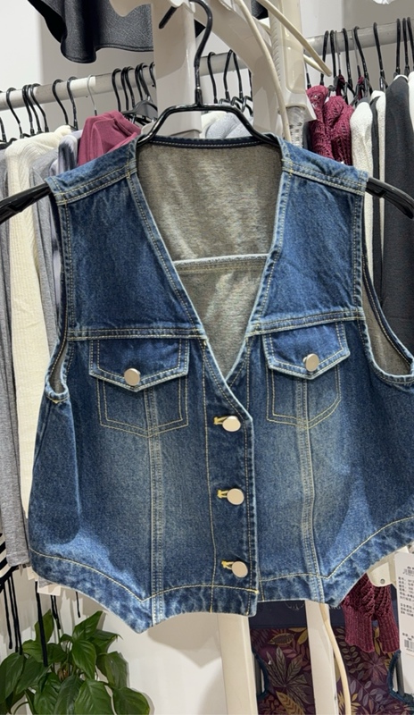 Like Rb Bin Spring Clothing New Style Button V-Neck Casual Denim Vest Short Style 6A12W64235 Vest Jacket