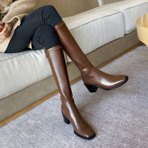 Small man is tall and thin ~ thick heel 6 5cm plus velvet Knights boots stick to leg boots but knees