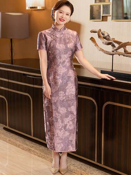 喜妈妈婚礼宴会晚礼服2024新款中式旗袍喜婆婆结婚晚礼服