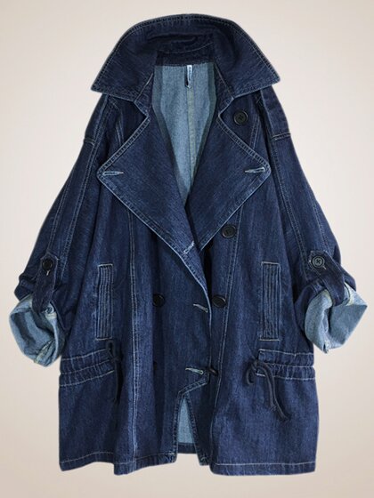 高级感气质时尚简约休闲牛仔西装外套女双排扣新款春秋短风衣大码