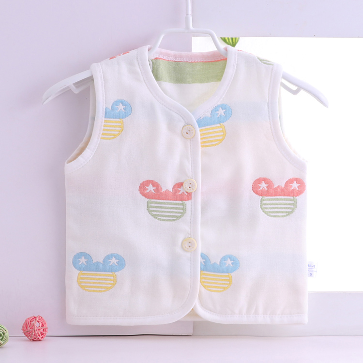 Bé vest bé cotton 6 lớp gạc vest sơ sinh vest gạc vest nam giới và phụ nữ mặc vest