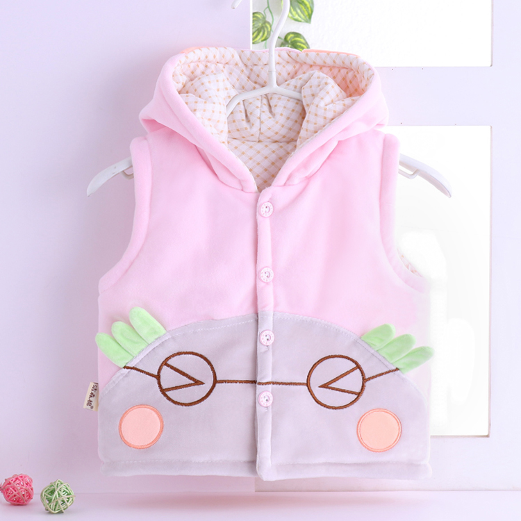 Trẻ em ấm áp vest mùa hè mùa xuân bé bông áo gi lê bé với mũ dày phim hoạt hình vest
