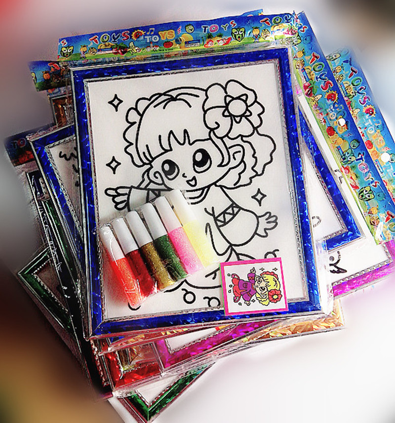 Simple dress with frame flocking child gold powder painting suit with 6 color gold powder paint pen sand painting diy hand painting special