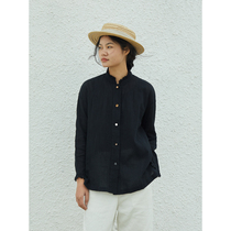 No good to see Japan imported linen cotton slightly creamy black lotus leaf side shirt (wind wool)