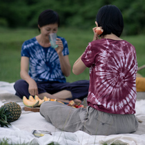 No good see the city original design t-shirt womens printing tie-dyed cotton and hemp material loose pullover summer thin