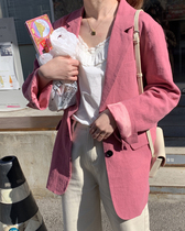 Minimum sea Han version Spring paragraph Leisure flap Two Grain Buckle Pure Color Temperament Suit Jacket Woman Loose conspicu blouse