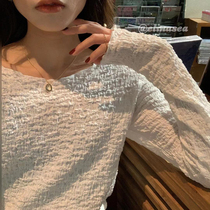 Minimum sea homemade Korean version long sleeve t-shirt female hitch bottom-shirt temperament 100 lap reduction age fold outside wearing blouse