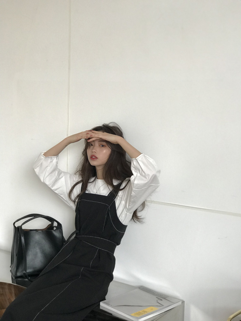 The smallest sea Han version of the new relaxed casual 100 hitch design senses the baby bag skirt Women's spring and autumn foreign dress in the long version