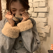 The smallest Korean version of the wool coat womens medium-long wild herringbone lamb hair collar double-breasted winter coat