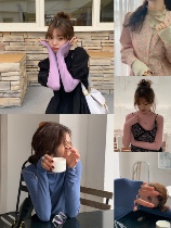 Minimum sea Korean version of the undershirt woman early spring inside lap knit sweater semi-high collar wavy curl curl with long sleeve blouses