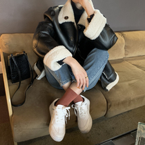 Minimum sea 2022 net red Two wearing wool Lamb jacket Womens retro loose autumn and winter 100 lap locomotive clothes blouse