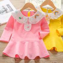 New Spring Dress Girl Long Sleeve Dress Cute Woman Baby Flipped Embroidered Dress Child Short Skirt
