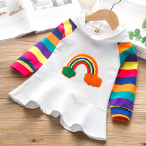 Baby Spring Dress Sweatshirt New Girl Rainbow Striped Long Sleeve Blouse children Lianhood Long sleeves hooded sweatshirt