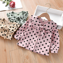 Girls autumn shirt New cute baby girl polka dot lapel top children corduroy long sleeve shirt childrens clothing