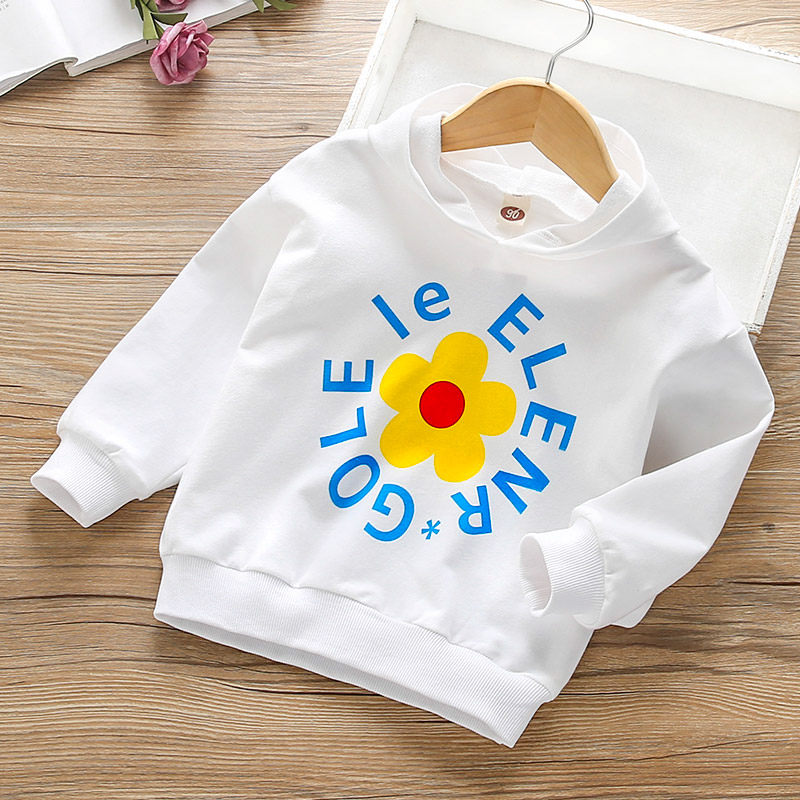 Girls autumn sweater new baby girl flower hooded top children's long-sleeved pullover casual thick cotton children's clothing