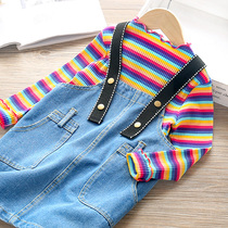 Baby autumn T-shirt New Girl color striped shirt little girl Korean fashion wave long sleeve T-shirt