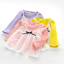  Zhou Dada childrens clothing autumn new girls  long-sleeved top female baby lace stitching bottoming shirt childrens T-shirt