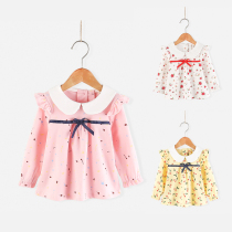 Autumn new childrens clothing girls long-sleeved top Childrens casual T-shirt cute baby lapel small flying sleeve bottoming shirt