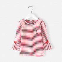  Autumn girls  new T-shirt casual female baby striped long-sleeved top Childrens trumpet sleeve bottoming shirt Childrens clothing