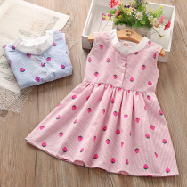 Girl Vest One-piece Dress Summer New Children Streaks Sleeveless Dress Korean Version Baby Strawberry Sweetness Dress