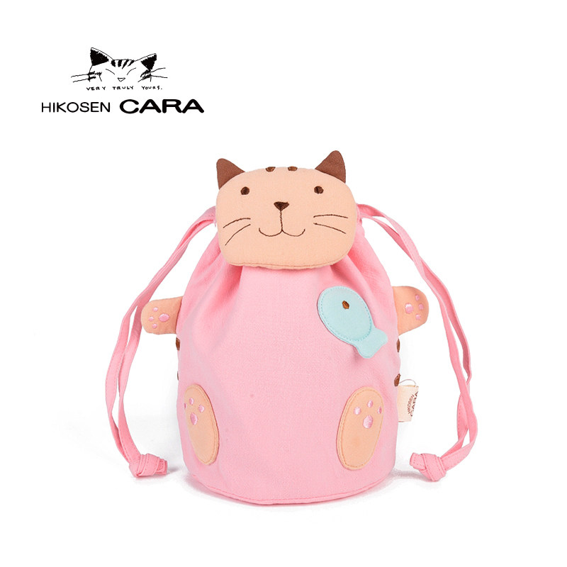 Japanese Carla cat small fresh stitching contrast color fan you make-up bag Clutch bag Drawstring storage bag Close bag Handbag