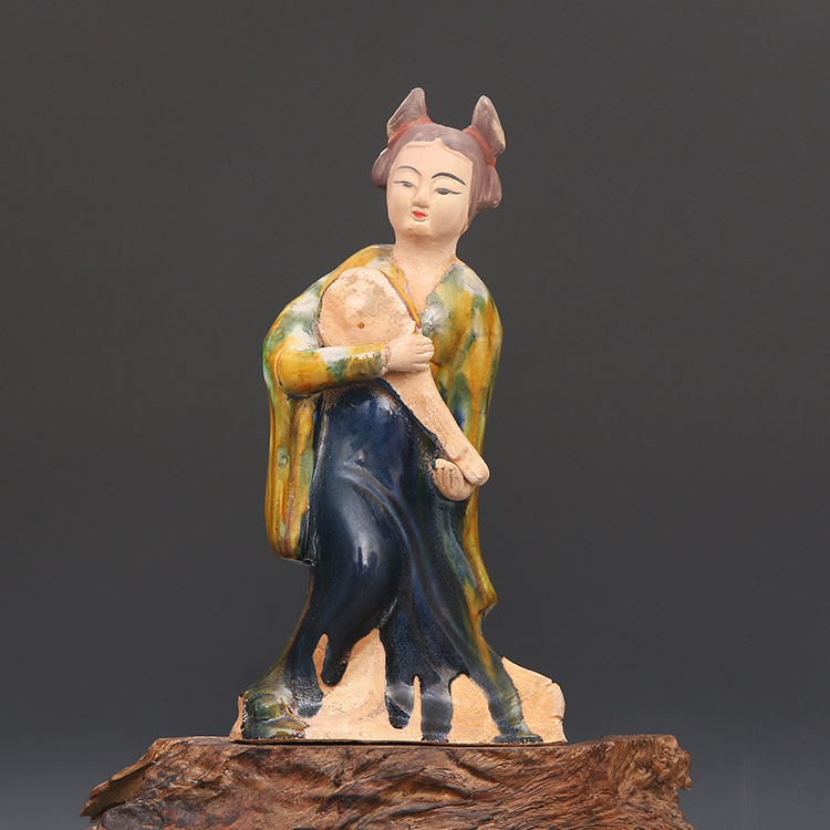 加彩人物俑　中国古陶　古玩　侍女　唐三彩 唐朝唐三彩吹拉弹唱侍女俑古董瓷器古玩古陶器旧货收藏