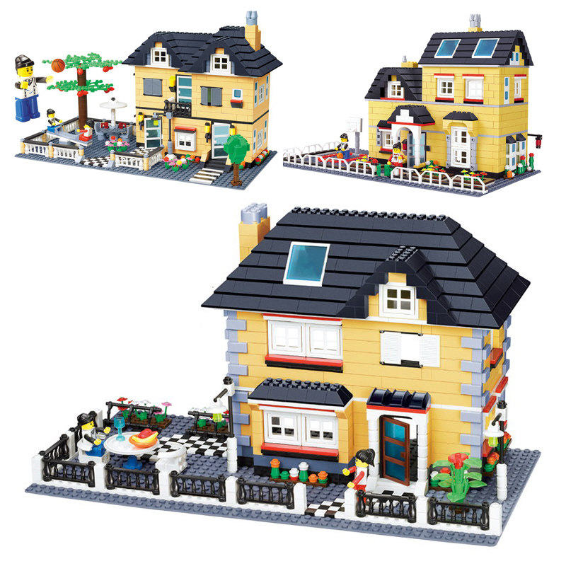 Children assemble city street view villa block small particles insert building house garden model 6 - 12 years old 51