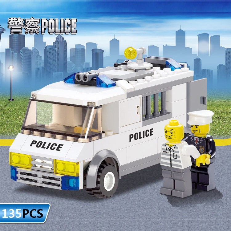 Children Assembly Building Blocks Boys Assembly City Police Station Series Small Particles Assembled Police Cars Toys 6-12-12