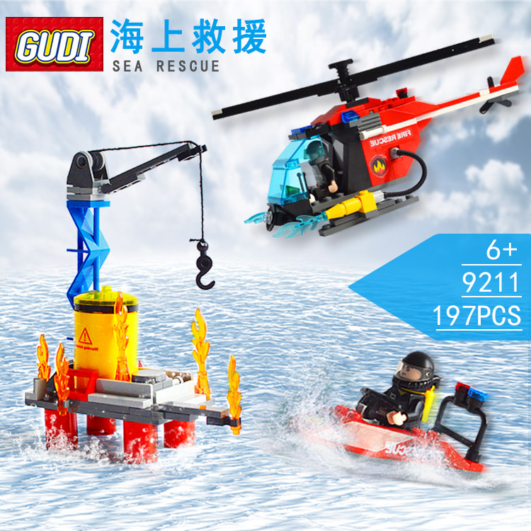 Children Assembly Small Grain Building Blocks Urban Fire Station Police Puzzle Assembly Fire Helicopter 6-12 years 16