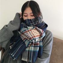 Korean version of womens autumn winter thickened scarf day 100 hitch student checkered cape with large length and warm imitation of cashmere perfumery