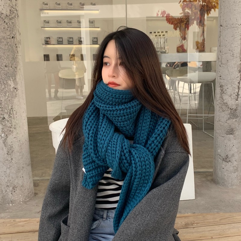 Korean version of autumn and winter new vintage thick rod needle solid color wool scarf men and women tide thick warm wild collar ins