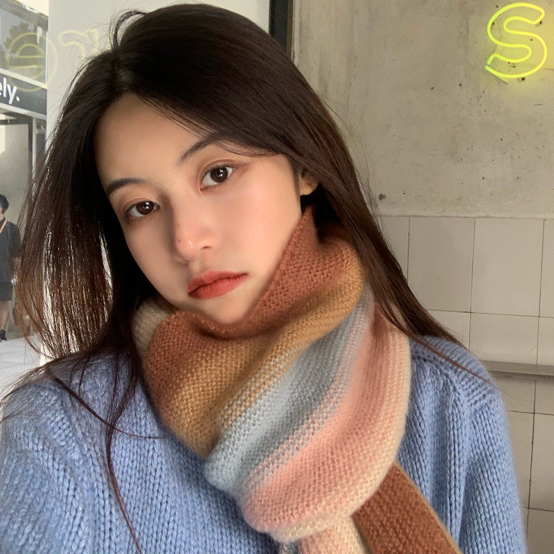 Korean version of the rainbow ins scarf wild thick imitation cashmere collar students warm Japanese soft girl wool collar