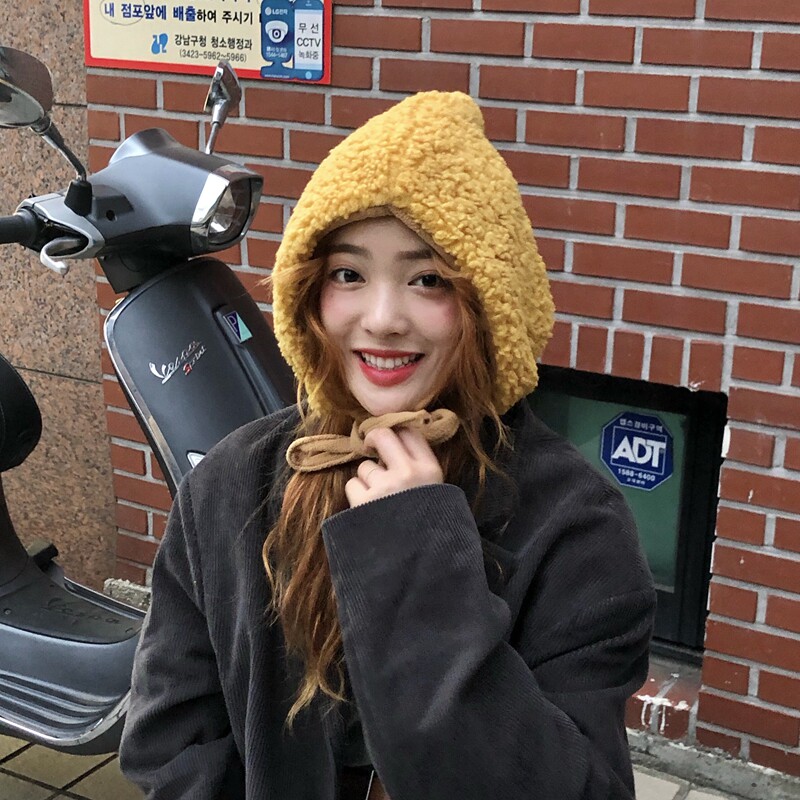 Korean version of the lace plush Lei Feng hat autumn and winter warm hat female wild casual thickened baotou plus velvet ear protection hat tide