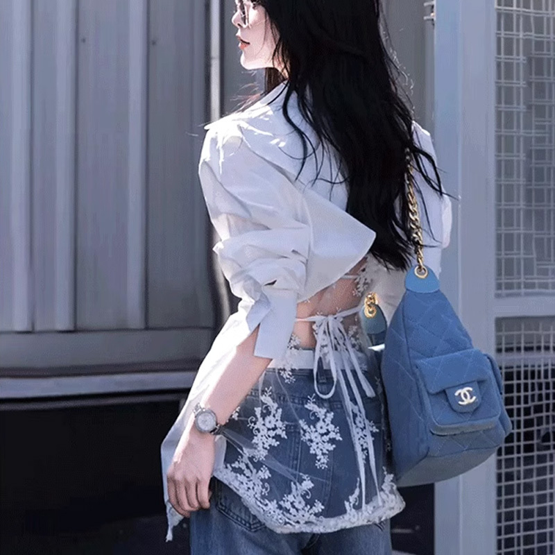 Super Nice for Spring, Unique and Beautiful Shirt for Women 2025 New Summer Asymmetrical Backless Lace Splicing Shirt for Women Super Nice for Spring, Unique and Beautiful Shirt for Women 2025 New Summer Asymmetrical Backless Lace Splicing Shirt for Women