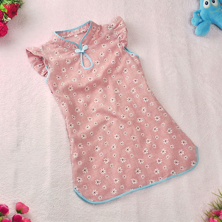 20 cô gái symette mùa hè ít cô gái trẻ em váy Tang sườn xám Guzheng chương váy retro váy baby baby sườn xám.