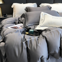 Minimalist light and luxurious color 100 Lean Sky Silk Four Pieces Set Silk Slip High-end Sleeve Embroidered Color Bed bedding