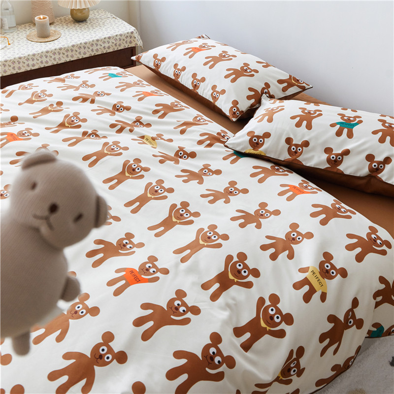 Korean cartoon bear four-piece set of cotton 60 long velvet cotton digital printing ins wind children's room bedding