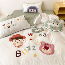 Children cute card ventilated all cotton washed cotton four pieces of solid appliqued cloth embroidered Nordic modern child anecdote bedding