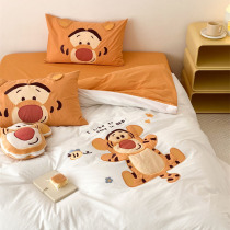 Childrens cartoon jumping tiger all-cotton washed cotton four sets of cute appliqued cloth embroidered little tiger quilt cover bedding