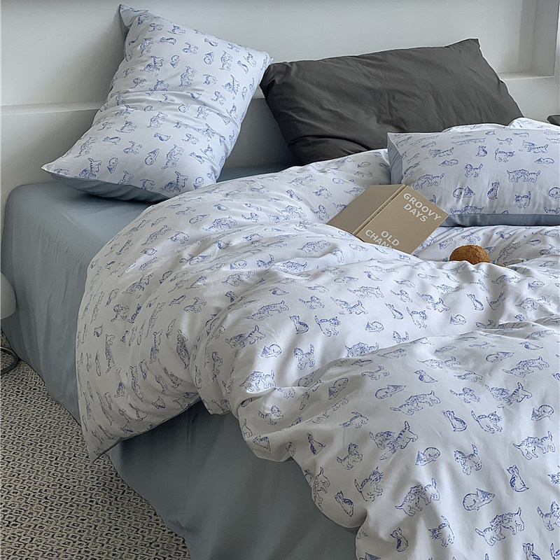 ins Han style small kitty quilt cover four pieces of pure cotton 60 long suede cotton gon satin hand-painted small animal bed supplies