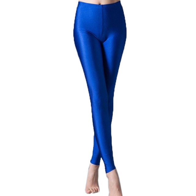 ຜ້າໄຫມແມ່ຍິງ Glossy Outer Wear leggings Thin Yoga Women's Slim Fit Small Feet Nine-Point Large Size Pants Fluorescent Solid Color