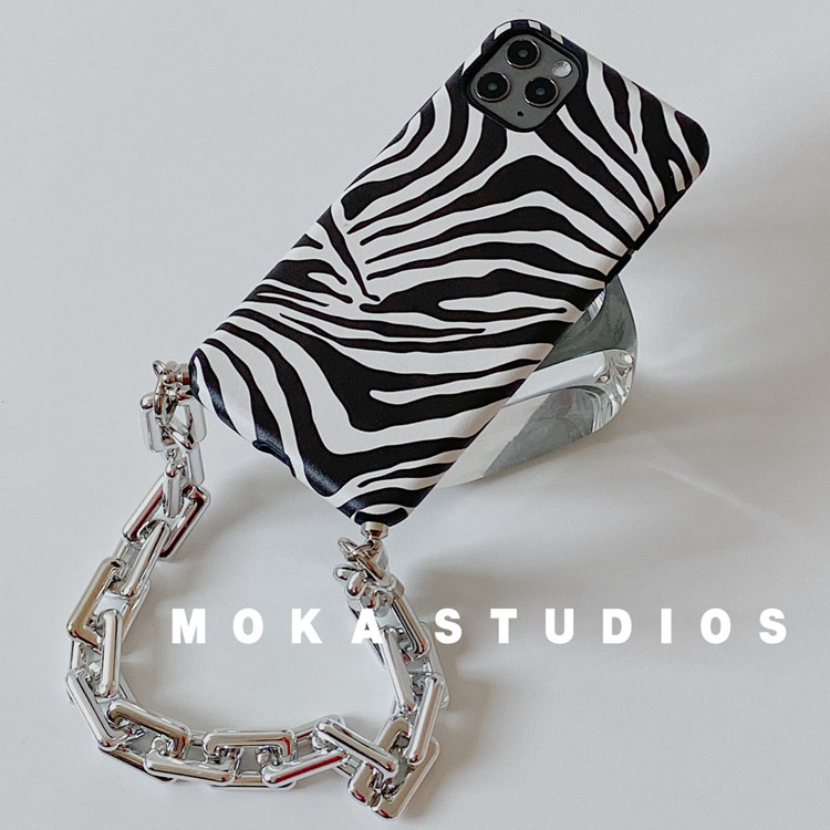 MOKA original design 2021 new leather zebra pattern thick chain 13promax mobile phone protective shell 12 all-inclusive soft shell